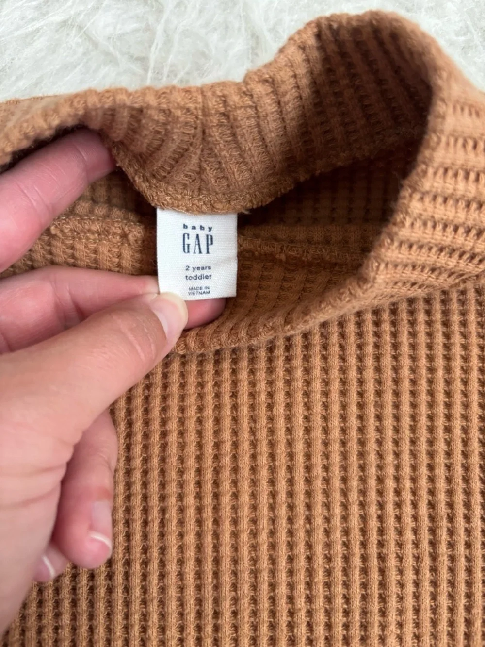 GAP Girls Waffle Knit Long Sleeve Top in Neutral Camel Brown